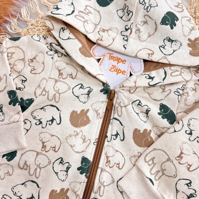 Conj. Jaqueta de Linho Ursinhos e Calça de Moletom - Marrom